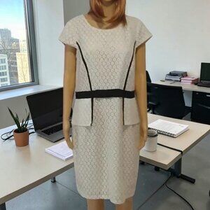 J Taylor Dress Cream Lace Peplum Short Sleeve Midi Size 14 NWT